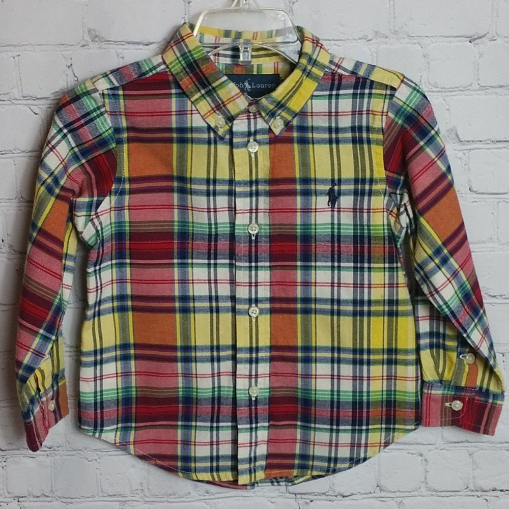 Ralph Lauren Boys Plaid Button Down Flannel Shirt 24 months